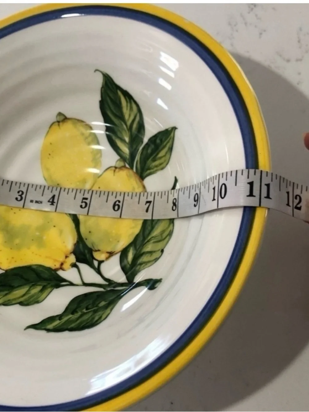 Lemon Motif Ceramic Serving Bowl - White and Yellow made in Italy